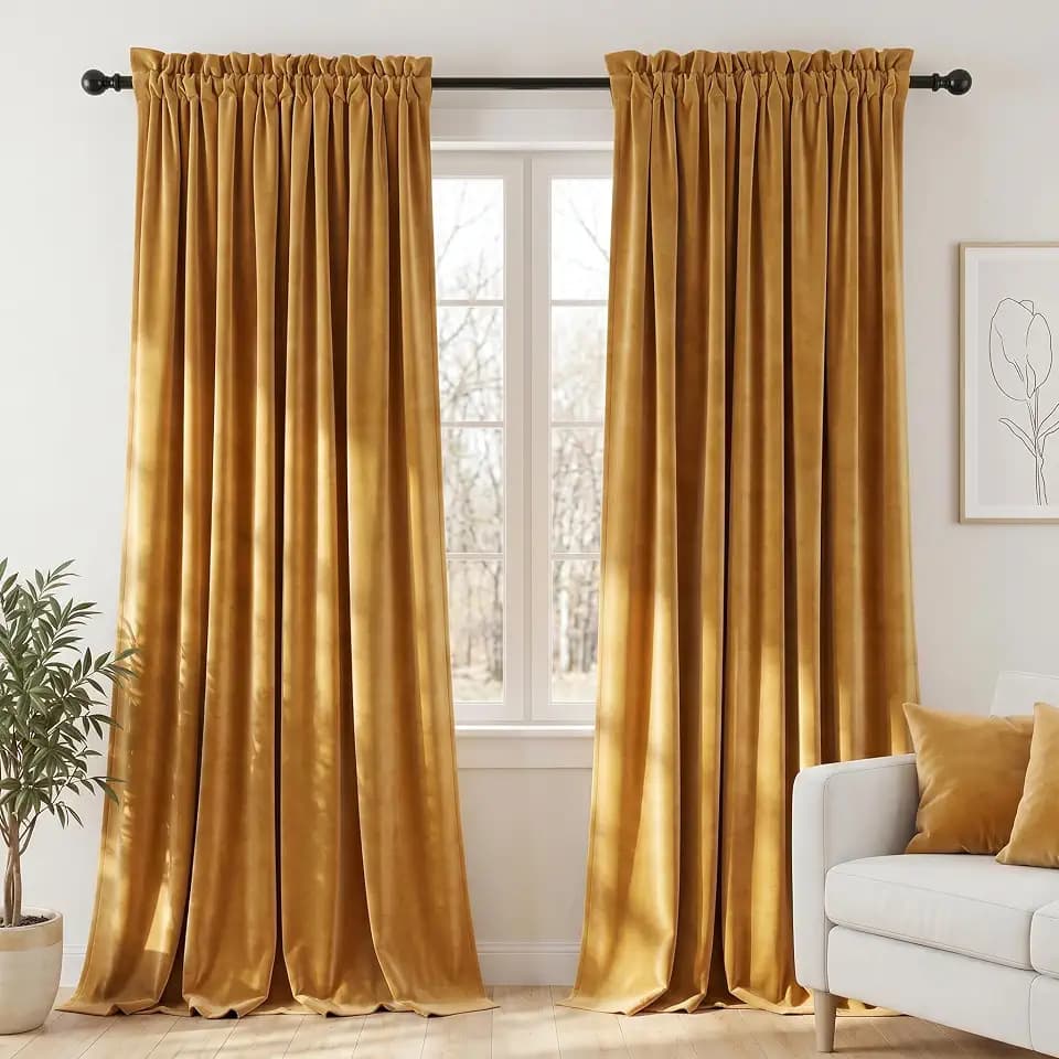 Dchola Mustard Yellow Velvet Blackout Curtains Rod Pocket 52x63, 2 Panels