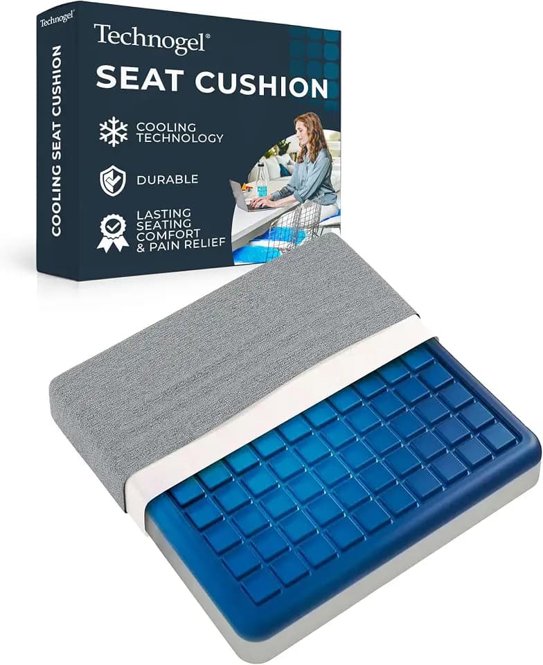 Technogel Cooling Seat Cushion – Memory Foam Gel Seat Pad for Office Chair, Car Seat, Airplane – Sciatica, Hip & Coccyx Pain Relief – Ergonomic Cooling Cushion for Long Sitting – 16x16 Inches