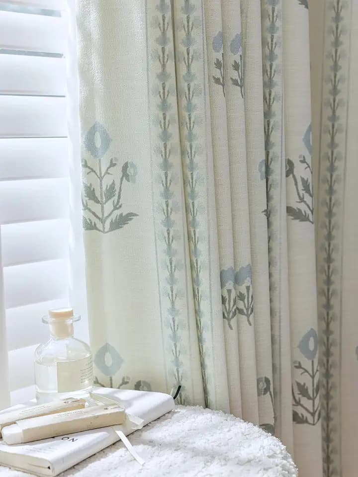 Floral Linen Pinch Pleated Curtains 30x96 Inch, 2 Panels, Antique White