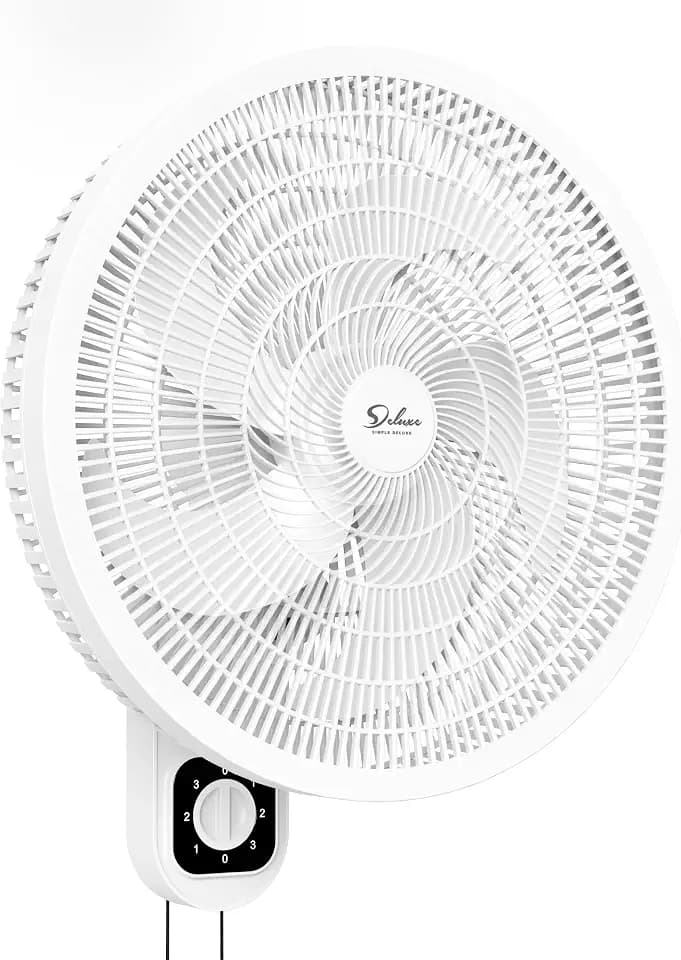 Simple Deluxe 16″ Oscillating Wall Mount Fan, 3-Speed Mounted Fan Max 1350 CFM & 18ft/s Powerful Airflow, 80° Horizontal 30° Vertical Tilt, Pull Chain Indoor Cooling Fan for Bedroom & Office