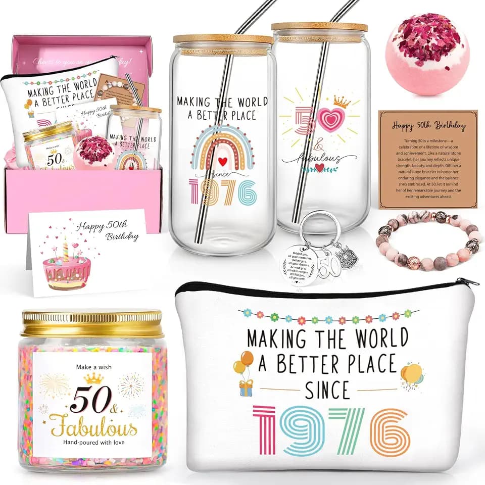 Frerdui 50th Birthday Gifts for Her Women, 1976 Birthday Gifts, 50 Year Old Birthday Gift for Women, Gift for Woman 50s, 50th Birthday Decorations for Her, 50th Bday Present Idea