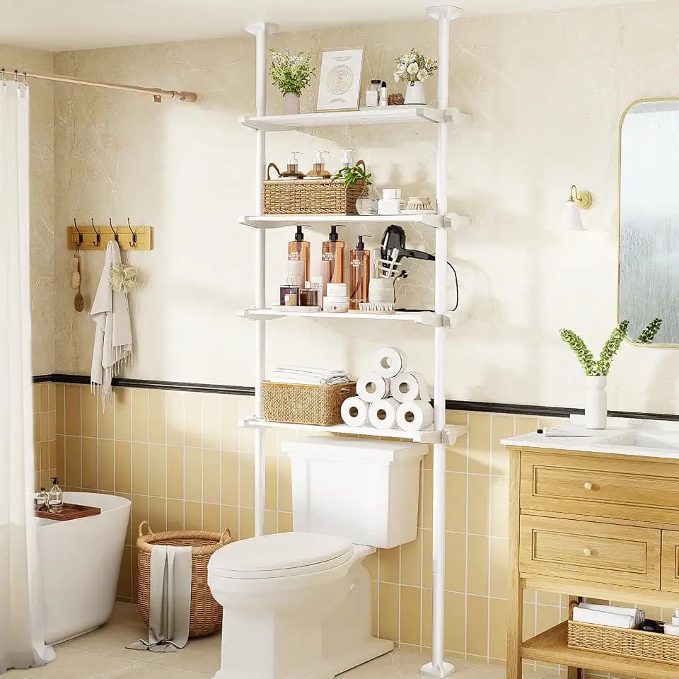 Over The Toilet Storage Shelf No Drill 4-Tier Adjustable Bathroom Organizer