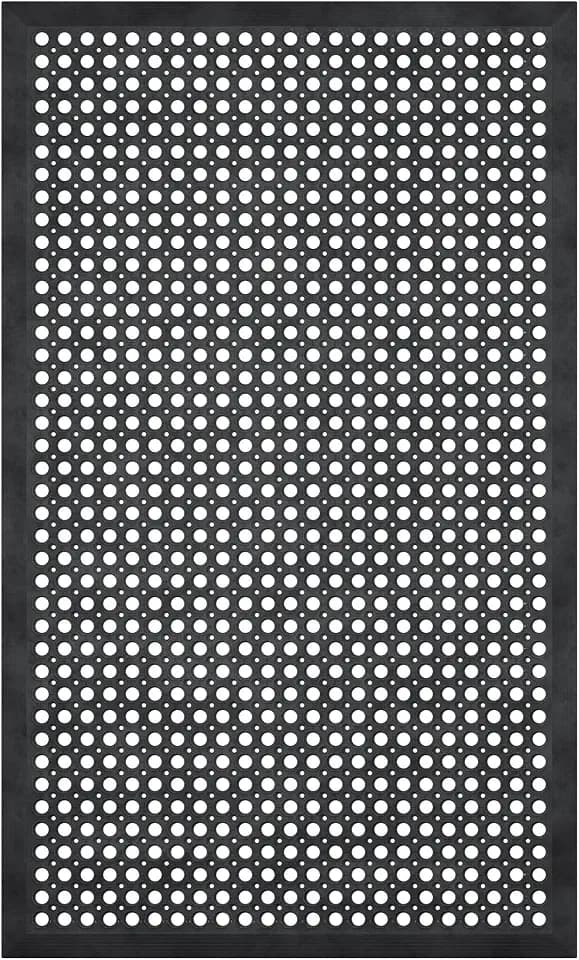 Ottomanson Heavy Duty Rubber Floor Mat – Non-Slip, Waterproof, Easy to Clean – Anti-Fatigue Mat for Commercial Kitchens, Restaurants, Workshops – Oil Resistant, Hose Washable – 24" x 36", Black