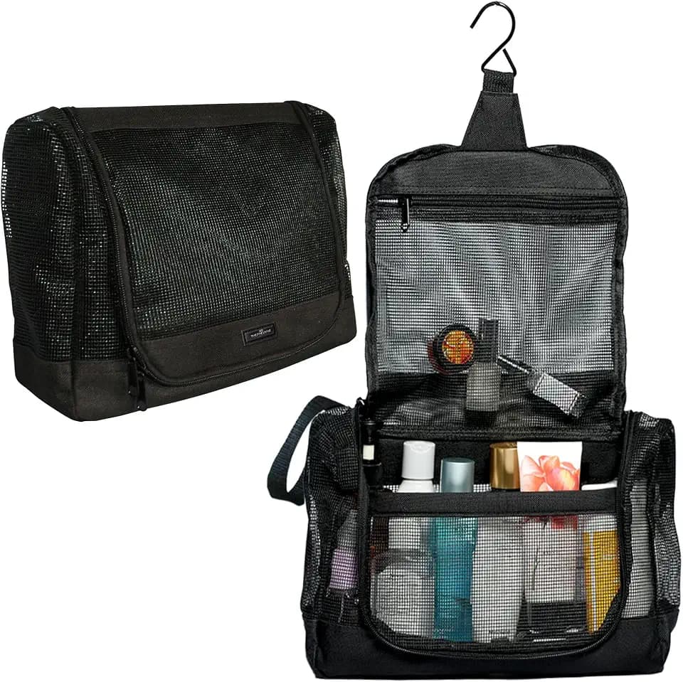 The Fine Living Co. Portable Latex Mesh Shower Caddy Hanging Metal Hook