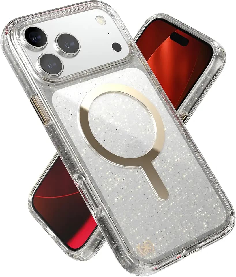 Speck Presidio LUX for iPhone 17 and 18 Pro Max Case, MagSafe-Compatible, Slim Protective Case, Glitter/Gold Metallic