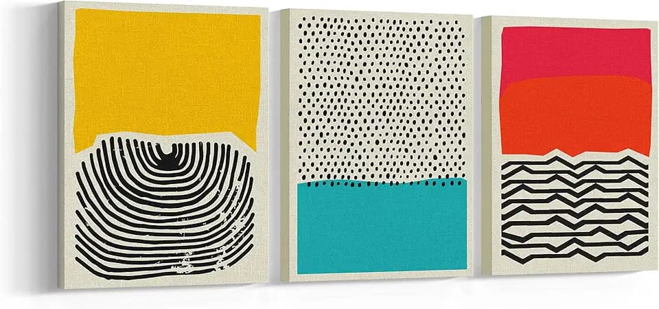 Modern Abstract Art Prints Yellow Red and Blue Canvas Poster Canvas Wall Art Paintings for Living Room Wall Artworks (Geometry, 12x16inchx3)