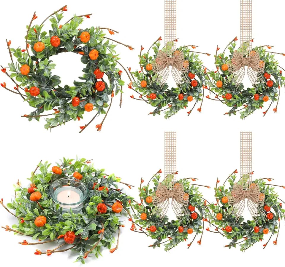 Hotop 6 Pcs Thanksgiving Candle Rings Wreaths