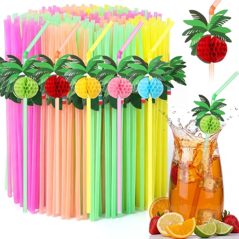 Eaasty 200 Pcs Tropical Parasol Straws 9.5" Tropical Cocktail, Muticolor