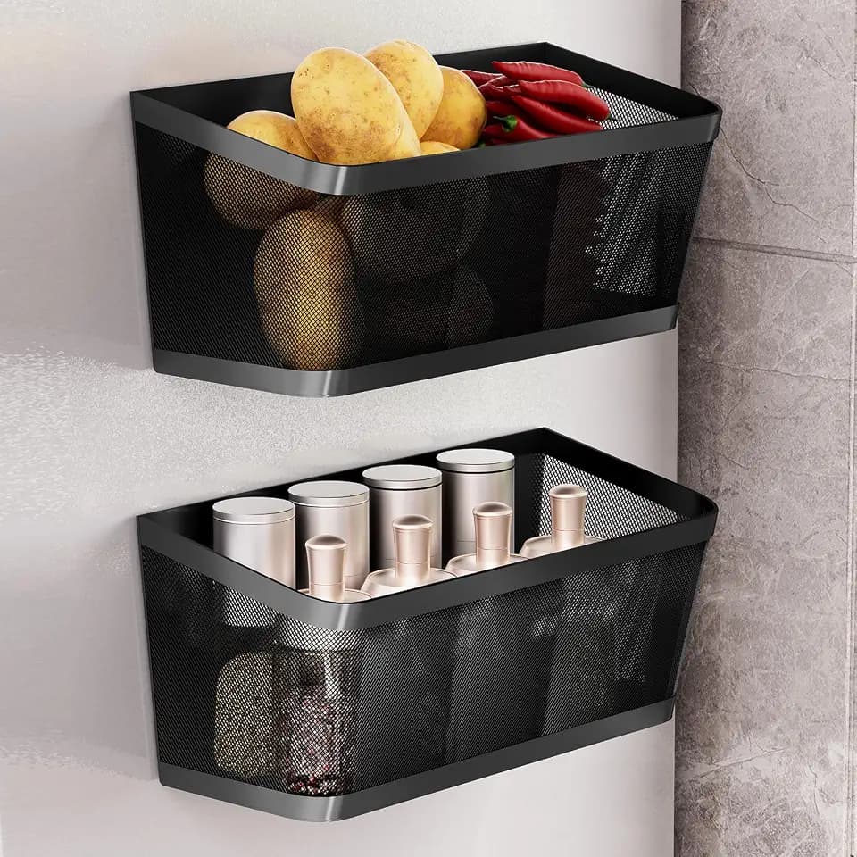 2Pcs Magnetic Spice Rack for Refrigerator, Black Magnetic Shelves