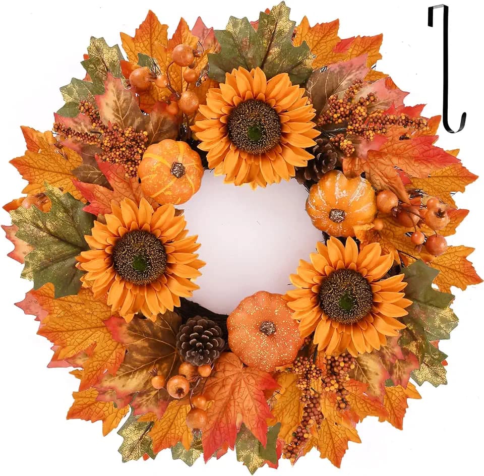 20 Inch Fall Wreaths for Front Door, Autumn Wreath with Hanger