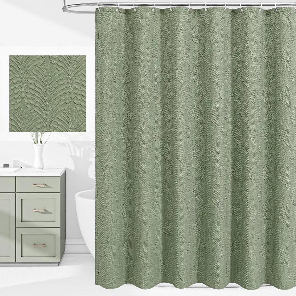 Gibelle 72x84 Extra Long Shower Curtain, Sage Green 3D Embossed Half Bath Curtain