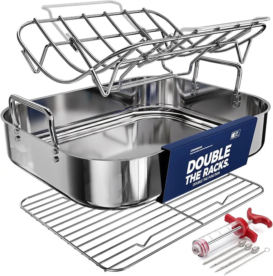 Stainless Steel Turkey Roasting Pan with rack, Up to 24 lb turkey