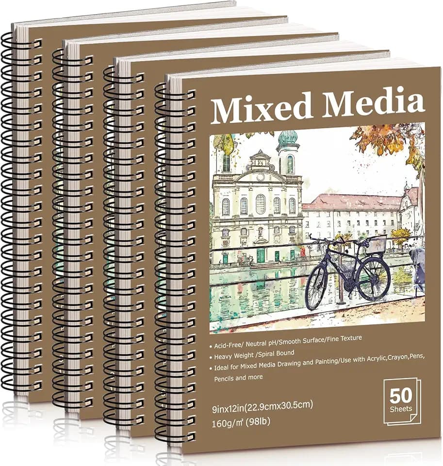 4 Pack 9x12 Mixed Media Sketchbook, Spiral Bound, 200 Sheets Sketch Pads
