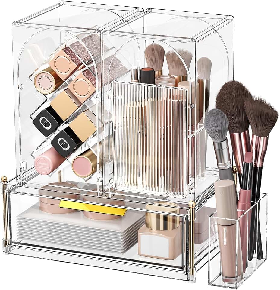 INVSSENE Stackable Makeup Organizer Countertop, Storage Perfume Skincare Cosmetic Lipstick Face Mask Makeup Brush Palettes, Ideal for Vanity Bathroom Counter