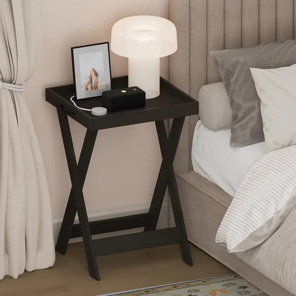 Furinno Classic Night Stand, Square Nightstand with X-Legs, Removable Tray Top End Table, Criss-Crossed Leg Side Table, Bedside Table, Tray Table, for Bedroom, Closet, Dorm, Espresso