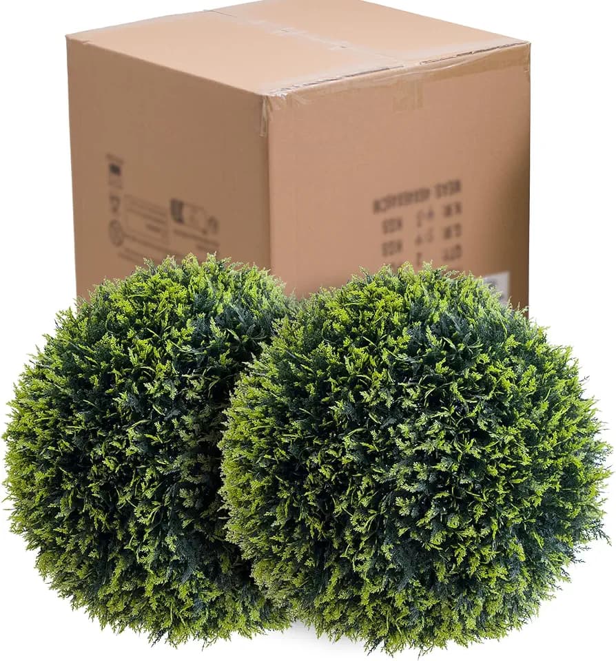21.6" Artificial Cedar Topiary Plant Balls Set of 2, Faux Greenery Balls Hanging Grass Ball for Home Wedding Decor Green