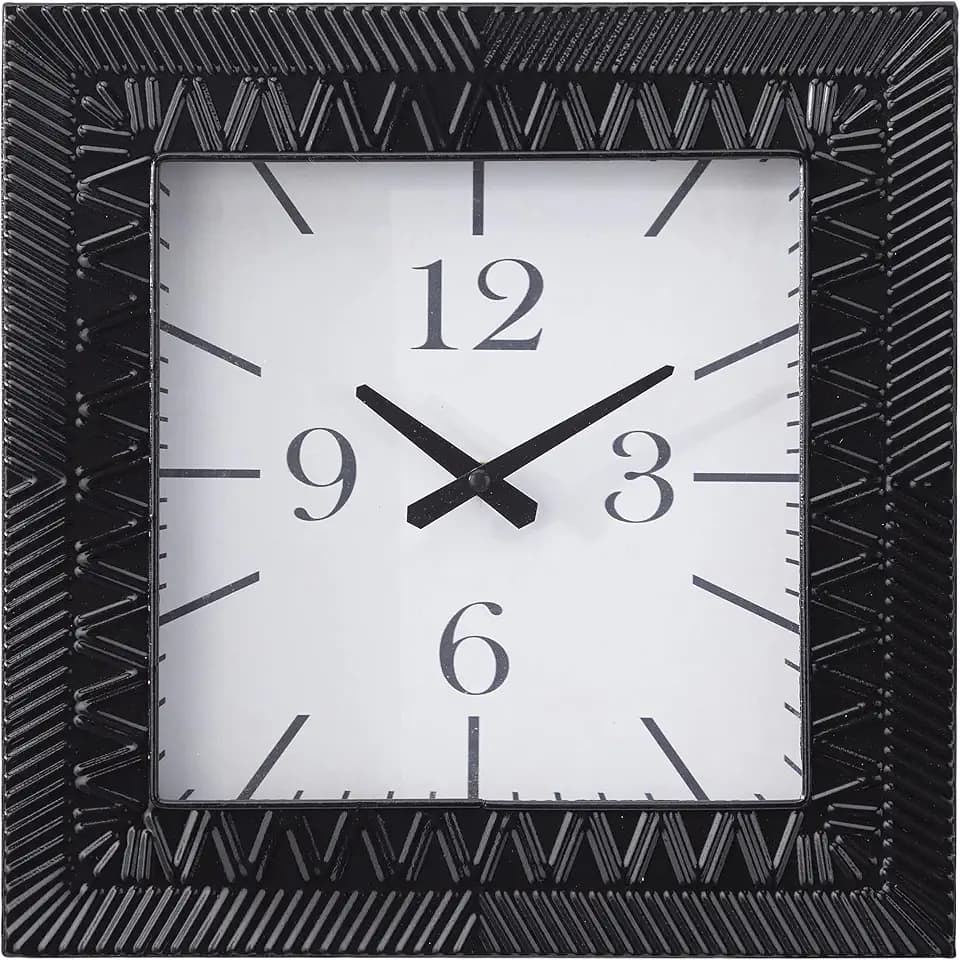 Deco 79 Metal Square Wall Clock, 12" x 3" x 12", Black