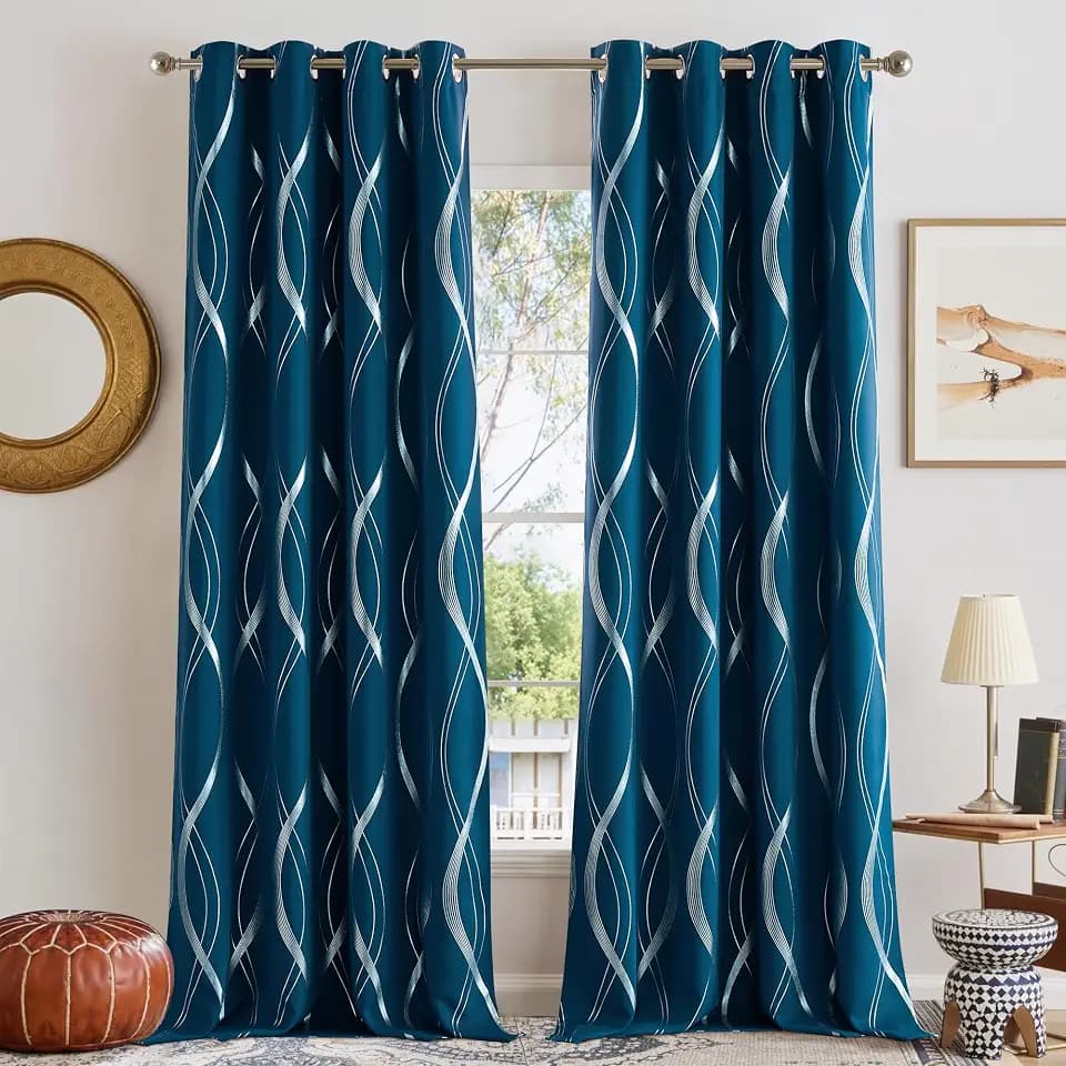 NICETOWN Moroccan Blue Blackout Curtains 84 inch Long for Living Room