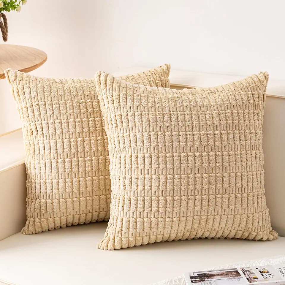 Aegero Pack of 2 Corduroy Decorative Throw Pillow Covers 16x16 Inch, Beige