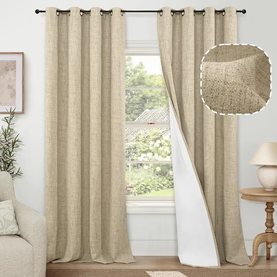 Lajode Burlap Linen Blackout Curtains for Living Room - 52x84 Inch 2 Panels