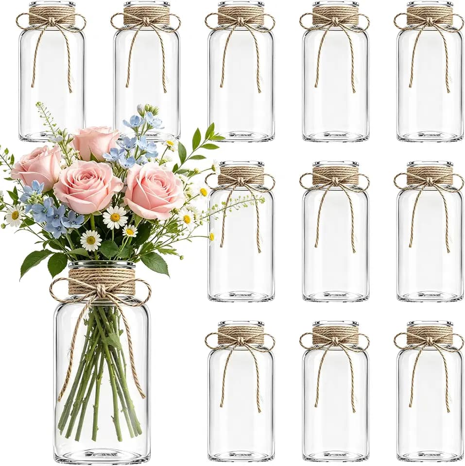 Mason Jar Glass Vases 12 Pack, Clear Flower Vase for Centerpieces