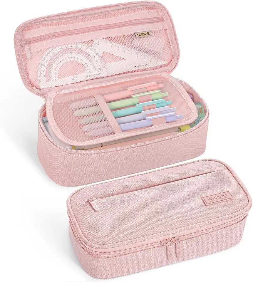SUNEE Cute Pencil Case, Large Capacity Pencil Pouch, Big Storage Organizer for Stationery, Zipper Pen Bag, Back to School Supplies, Office Organizer Makeup Bag, for Teen Girl Boy Men Women, Pink