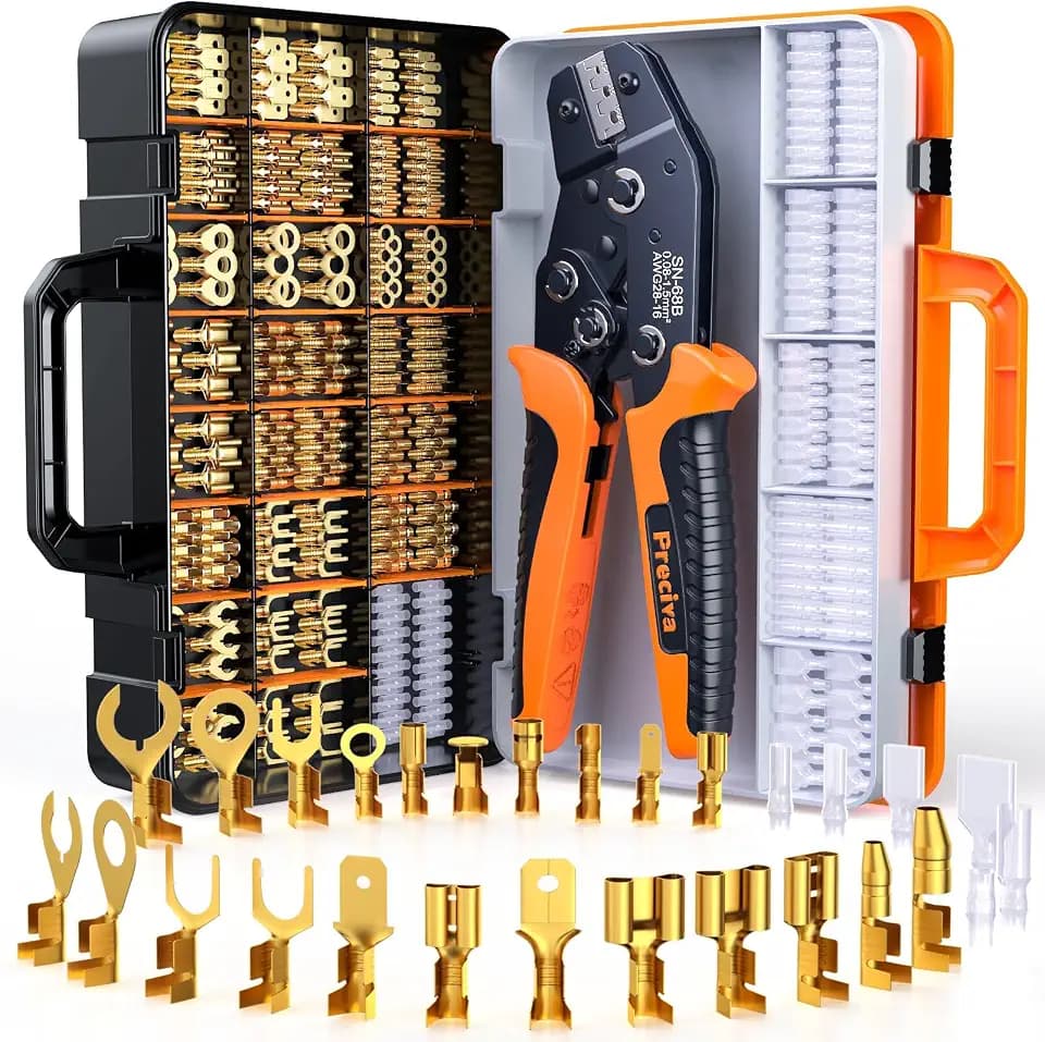 Preciva Spade Connector Crimping Kit, 28 Types Wire Connector Kit Wire Crimper AWG 22-13 with 420PCS Female Male Spade Connectors 2.8MM-6.3MM and 270 PCS Insulation Sleeves