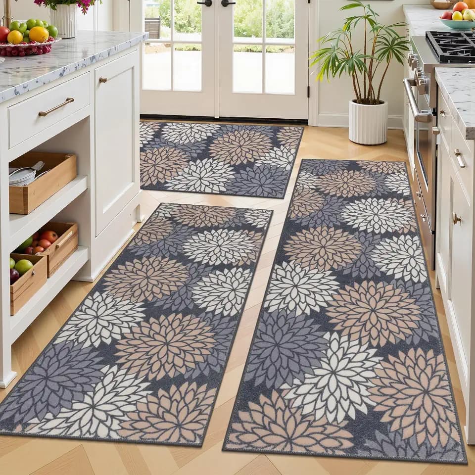 Ileading Kitchen Rugs Set 3 Piece, Non Slip Washable Kitchen Mats for Floor