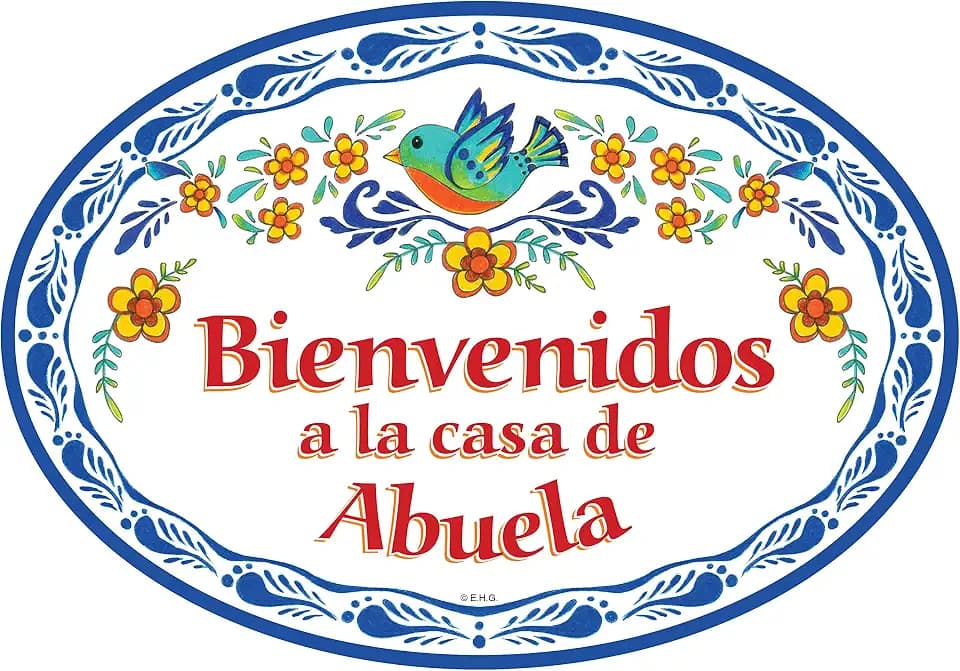 E.H.G. - Bienvenidos a La Casa de Abuela 11x8 Inches Welcome Home Sign, Spanish Ceramic Front Door Welcome Sign with Birds, Perfect for Latina Grandma Gift, Mexican Home Decor - BlueBird