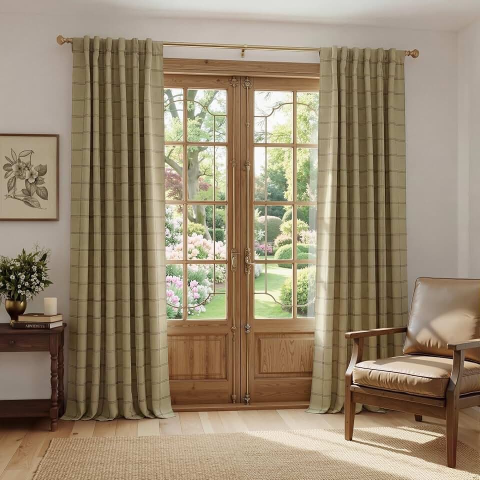 NICETOWN Fall 100% Blackout Farmhouse Plaid Curtains 96 Inch Long 2 Panels