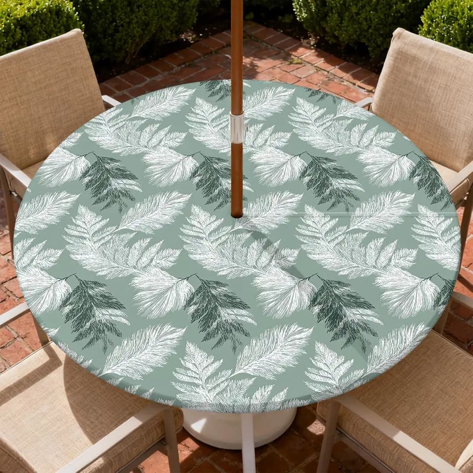 Outdoor Tablecloth with Umbrella Hole and Zipper Fits 49-52" Tables