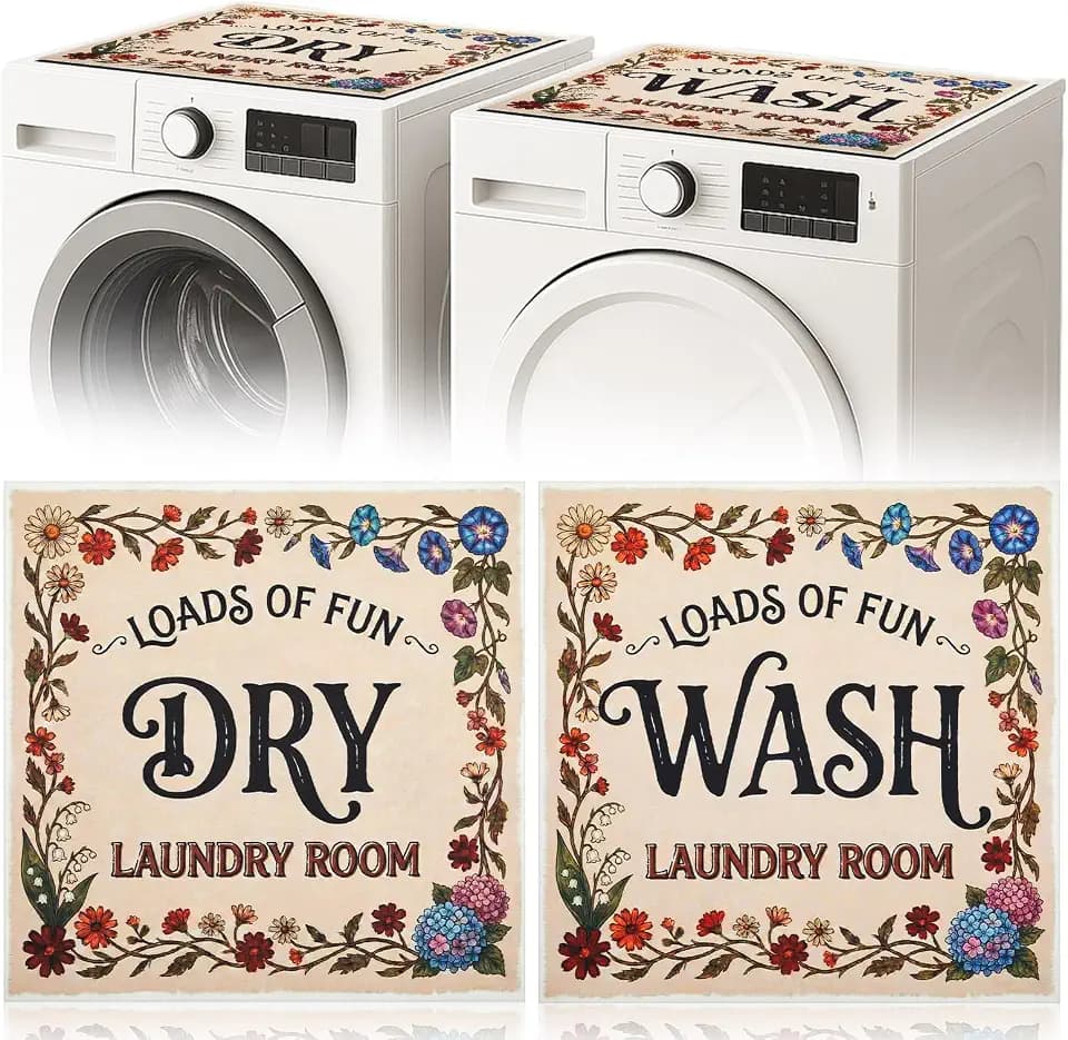 Teenyyou 2 Pcs Washer and Dryer Covers Top Protector Mat Non Slip Washing Machine Dustproof Quick Drying Protective Dust Cover Pad for Laundry Room Kitchen (26 x 26 Inch,Vintage Wildflowers)