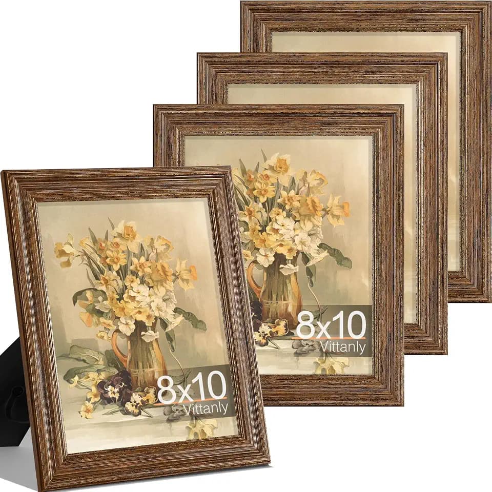 Vittanly 8x10 Picture Frames Set of 4, Vintage Photo Frames, Walnut