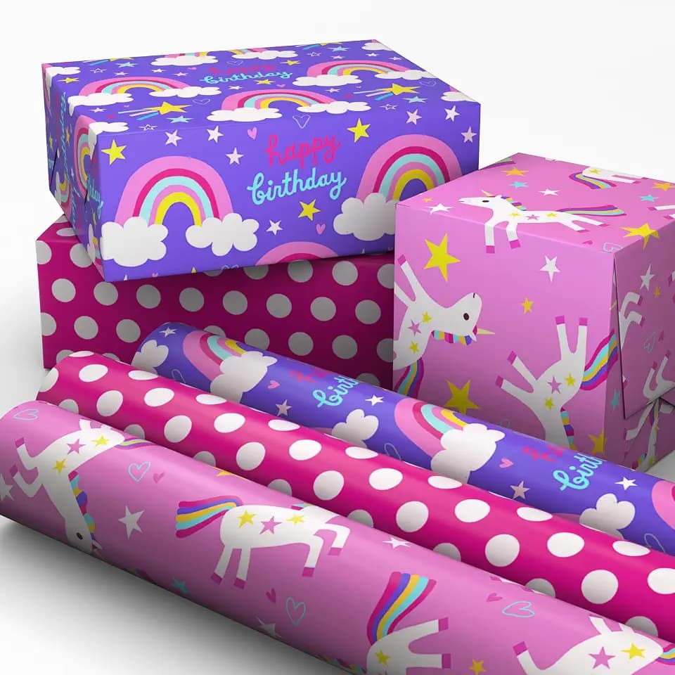 Hallmark Kids Birthday Wrapping Paper Mini Rolls, 3-Pack (Unicorns)