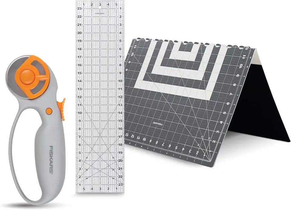 Fiskars 3-Piece Fabric Cutting Set, Rotary Cutter, Cutting Mat & Ruler