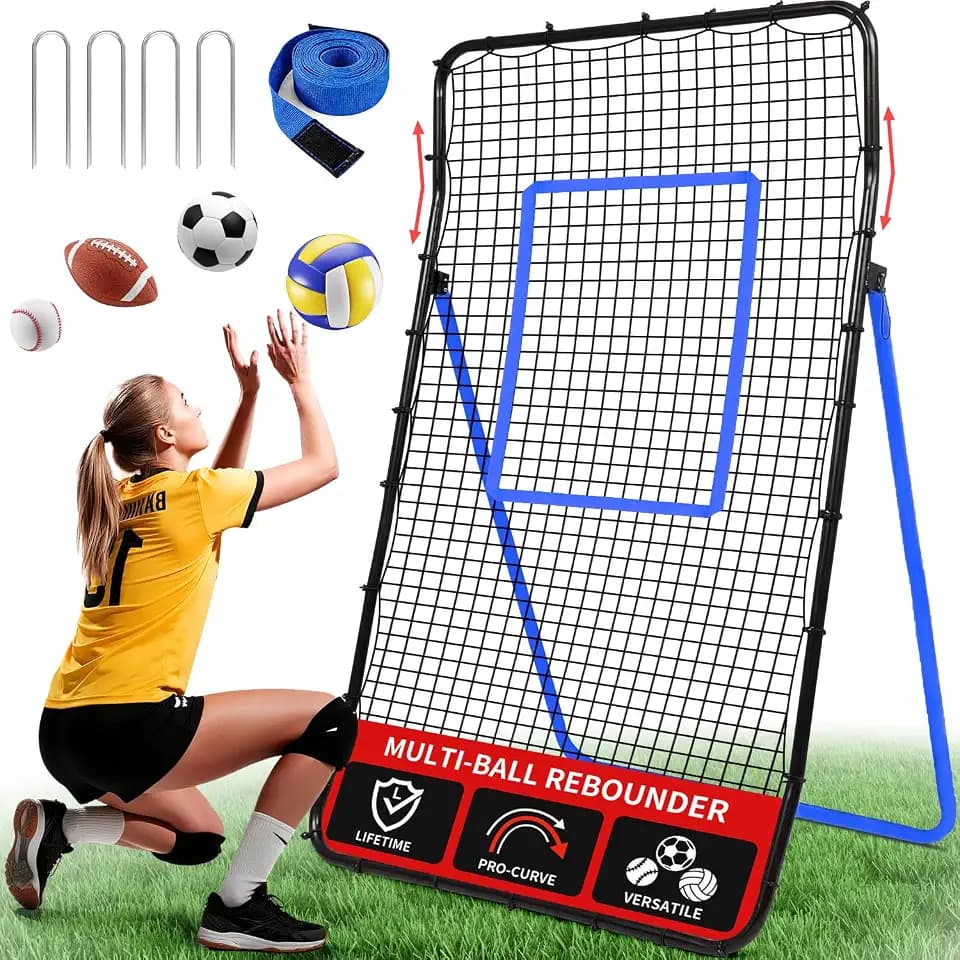 BAGAIL Volleyball Rebounder Net 7x4 Ft, Bounce Back Training Equipment with Unique Curved Frame for Better Catching, 5 Adjustable Angles for Volleying & Spiking, Easy Set Up & Sturdy Base