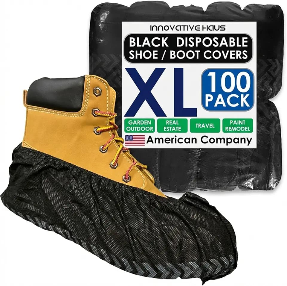 Innovative Haus Black Disposable Shoe Covers Non Slip Booties, XL, 100 Pack