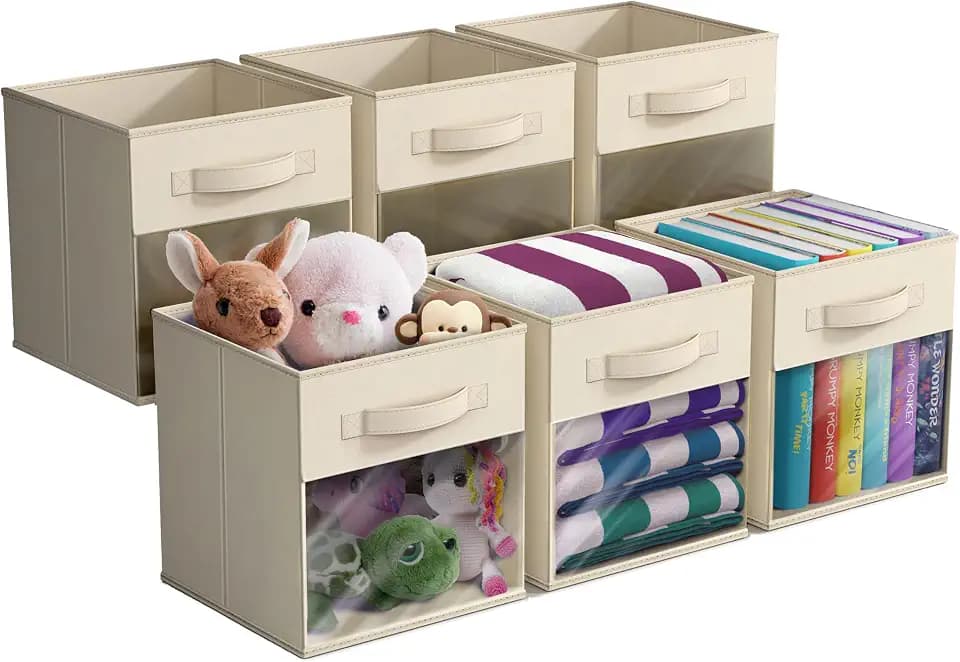 Sorbus Storage Cubes with Clear Window, 6 Pack (11 Inch, Beige)