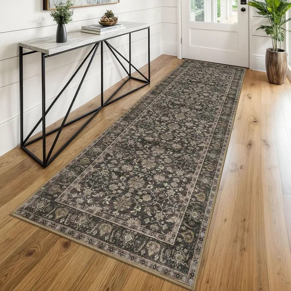 KUTA Vintage Washable Runner Rug 2.6x8 Brown Runners for Hallways