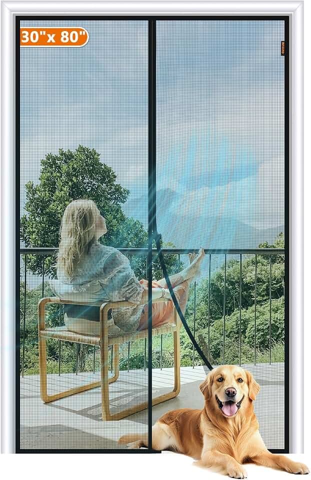 MAGZO Screen Door Magnetic Fits Door Size 30"x80", Hands-Free Mesh Gray