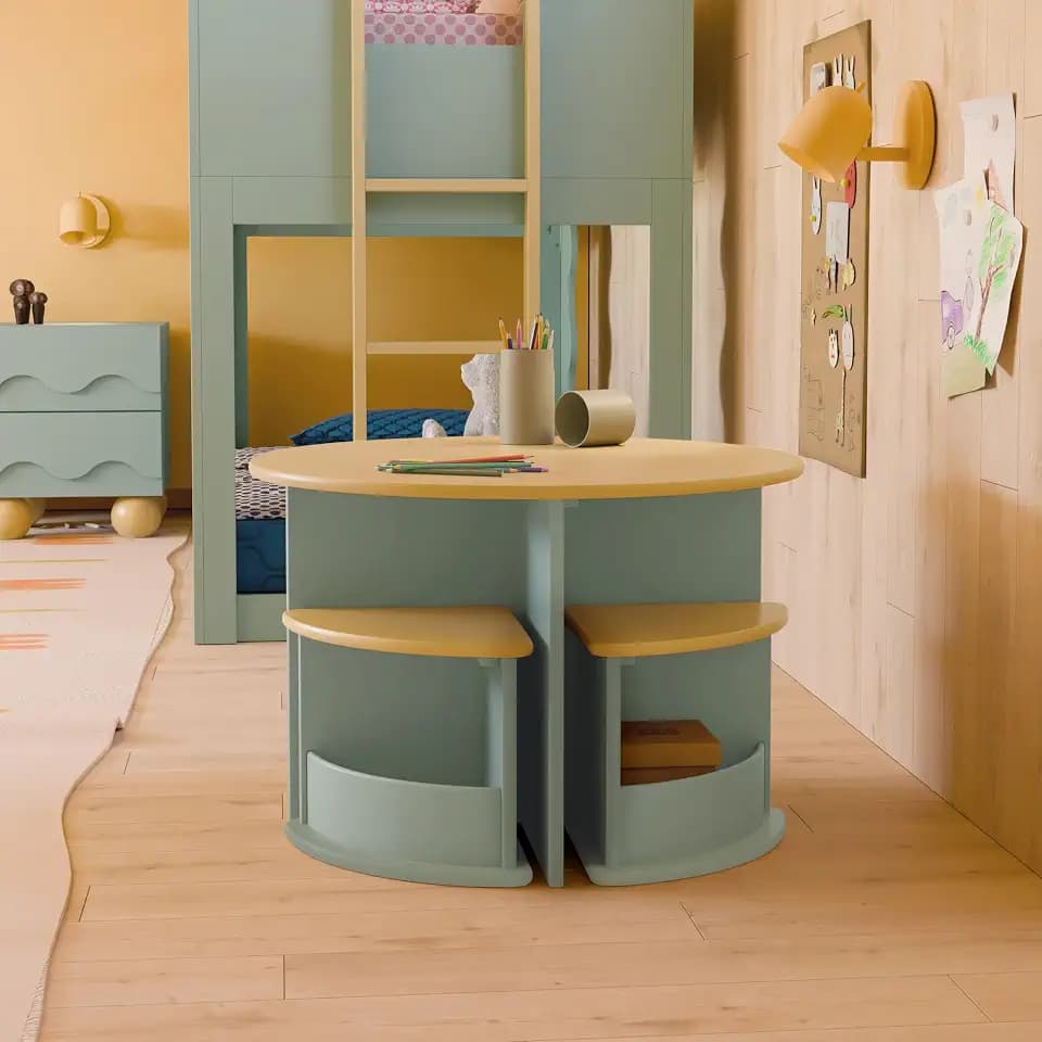 Babyletto Nessa Nesting Play Table in Light Sage/Honey