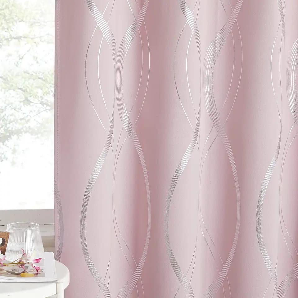 NICETOWN Pink Blackout Curtains Panels for Bedroom, Noise Reducing Thermal Insulated Wave Line Foil Print Design Blackout Curtains for Patio Sliding Glass Door (Lavender Pink, 2 Panels, 52 x 84 Inch)