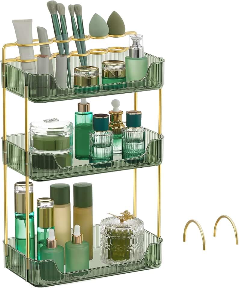 SONGMICS 3-Tier Makeup Organizer, Square, Customizable