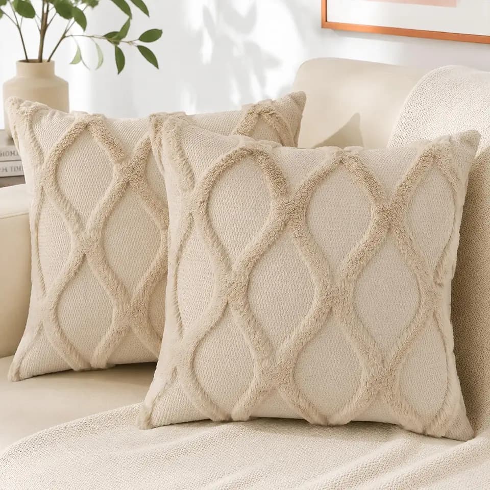 decorUhome Fall Faux Fur Light Brown Throw Pillow Covers 18x18 Set of 2