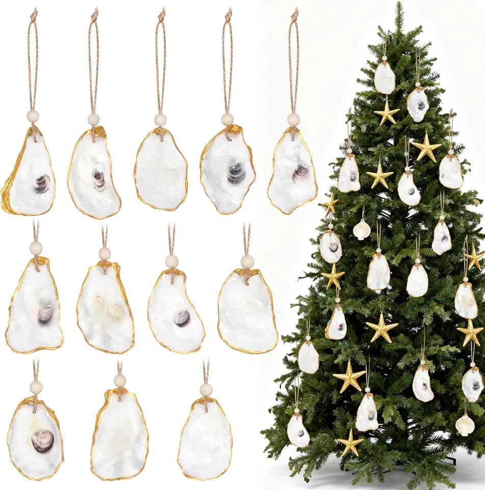 12PCS Oyster Shells Christmas Ornaments, Flat Oyster Shells for Crafts