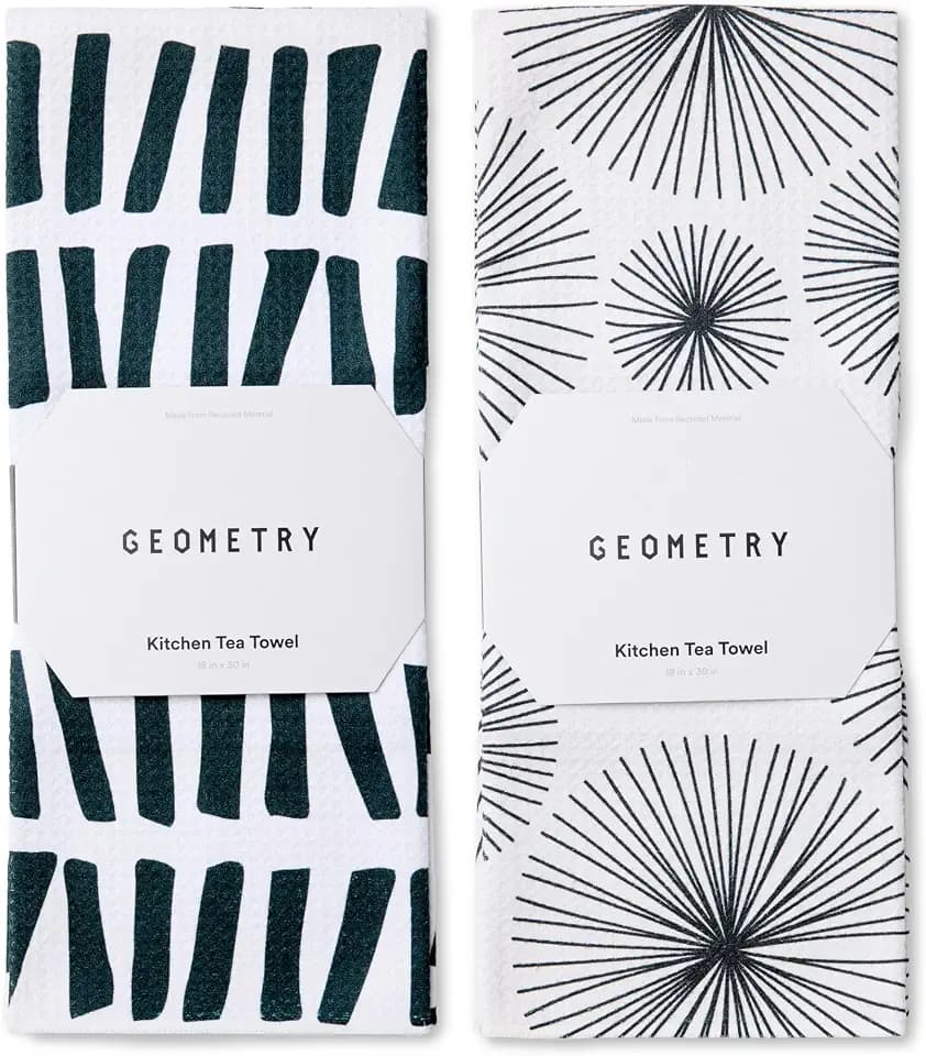 GEOMETRY Kitchen Tea Towels - Quick Dry Microfiber Dish Towels for Kitchen Linework, 18" x 30" 2 Pack