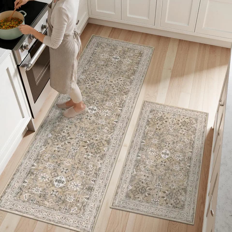 Ileading Kitchen Rugs Set 2 Piece, Non Slip Washable Kitchen Mats for Floor