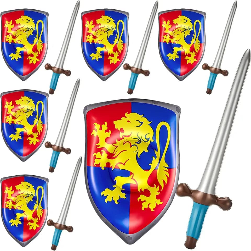 Poen 4 Pcs Inflatable Sword and Shield Medieval Knight Party,Lion
