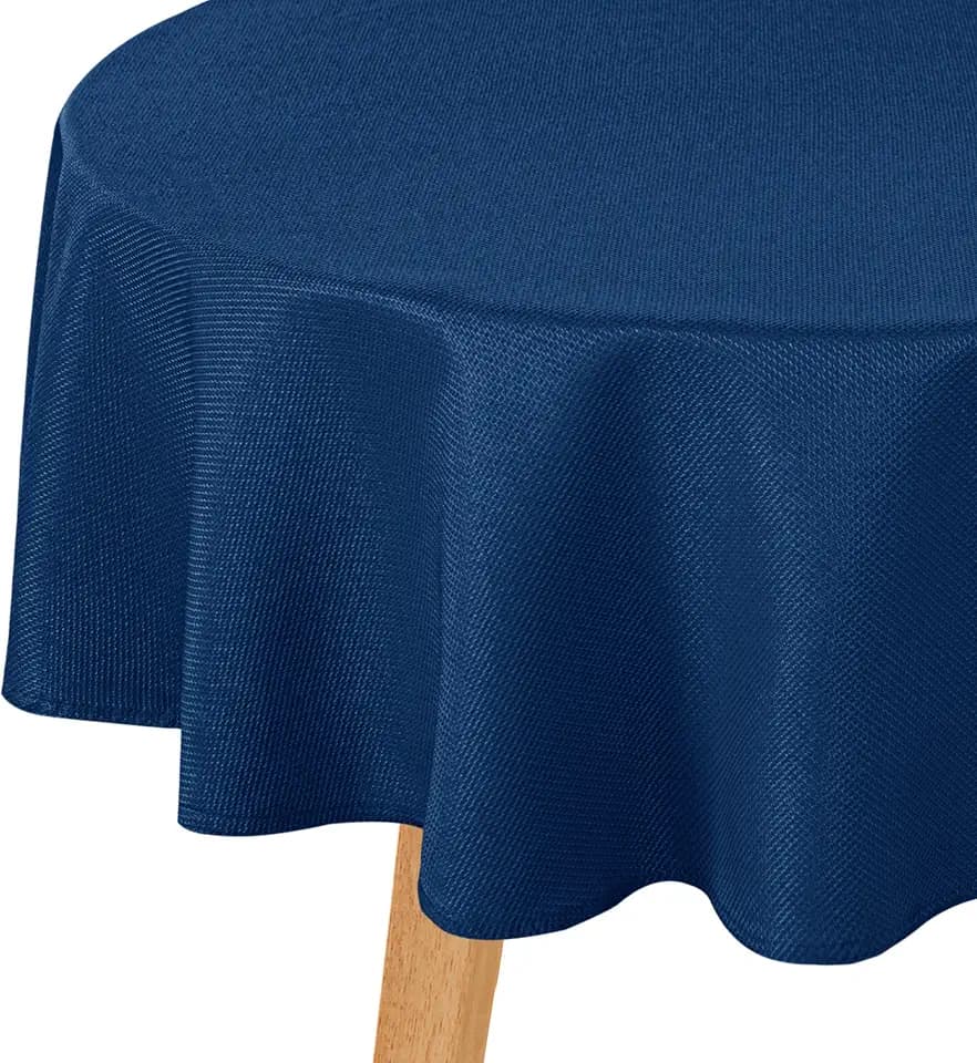 Hiasan Jacquard Textured Round Tablecloth 60 Inch, Navy Blue