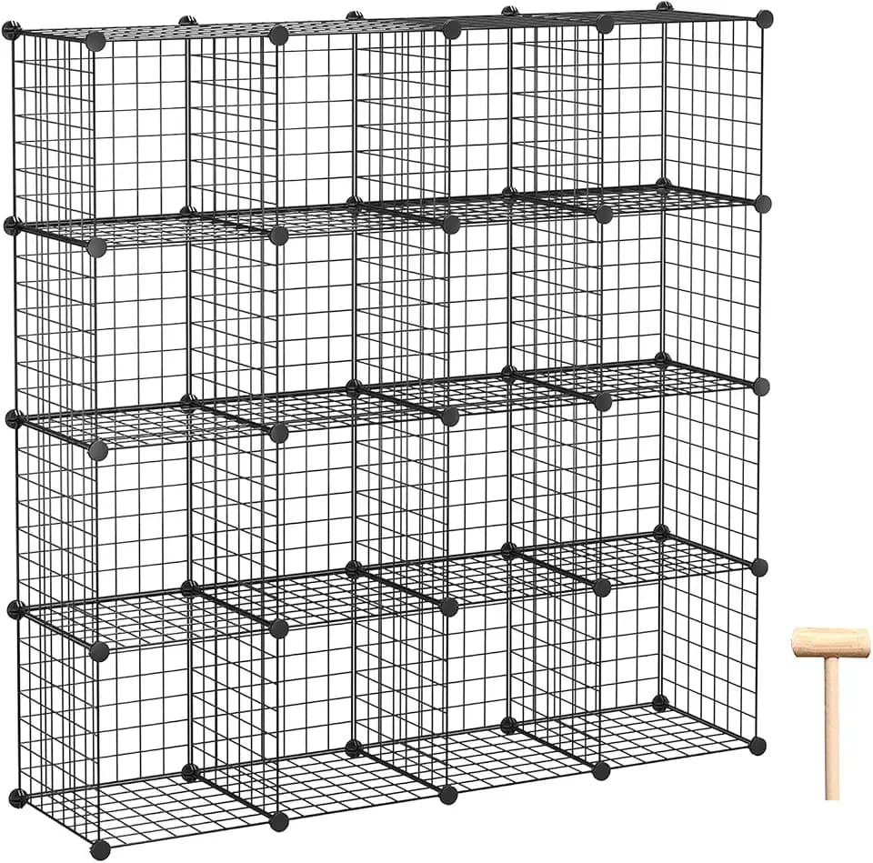 C&AHOME Wire Cube Storage, 16 Cubes Organizer Metal C Grids Storage, Black